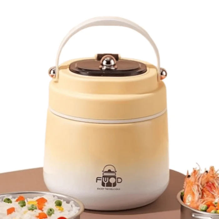 Stainless steel insulated lunch box new large-capacity with rice bucket handheldLight yellow1.4L 1 set