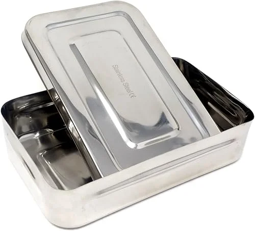 Stainless Steel LAB Dental Sterilizer Instrument Box, Organizer Jewelry/Tool Storage Tray with Lid – 8L x 5W x 2H