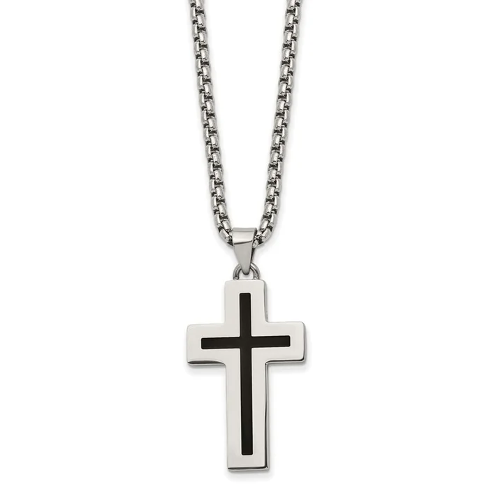 Stainless Steel Polished 24-inch Cross Necklace