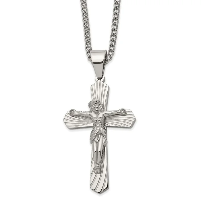 Stainless Steel Polished Crucifix 24-inch Necklace