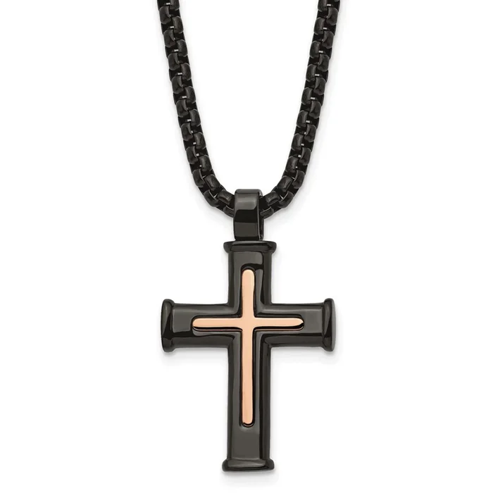 Stainless Steel Polished IP-Plated 24in Cross Necklace