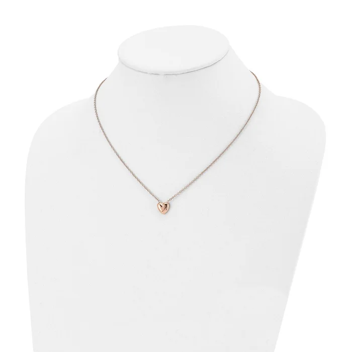 Stainless Steel Polished IP-Plated Rose Heart Necklace