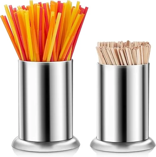 Stainless Steel Straw Holder Dispenser – Pack of 2, Perfect for Restaurant or Bar Use