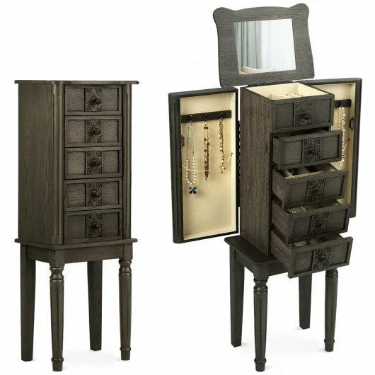 Standing Jewelry Cabinet Armoire with Makeup Mirror