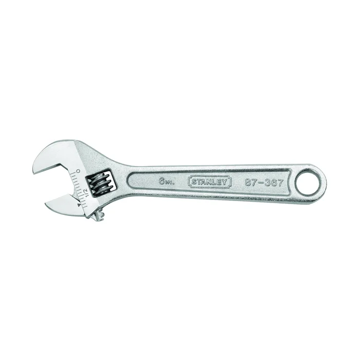 STANLEY 87-367 Adjustable Wrench, 6 in OAL, 1-1/20 in Jaw, Steel, Chrome