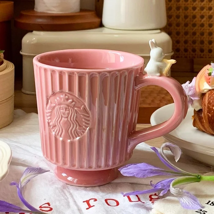 Starbucks Pink Striped Ceramic Mark Cup Vintage Cup Shape 296ml [Garden Waltz]