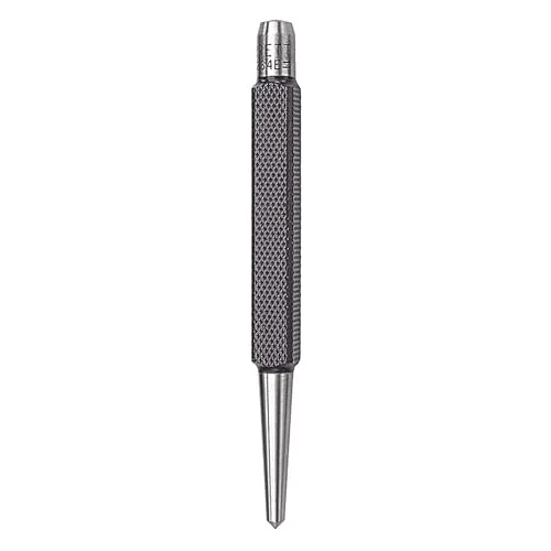 Starrett Steel Center Punch with Square Shank and Knurled Finger Grip – Hardened and Tempered, 4-1/4 Inch Length, 5/32 Inch Diameter Tapered Point, 3/8 Inch Square Thickness – 264E