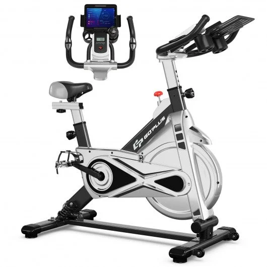 Stationary Silent Belt Adjustable Exercise Bike w/ Phone Holder & Electronic-BK