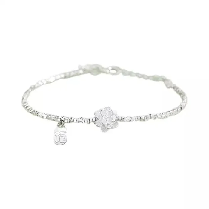 Sterling Silver Lotus Good Luck Crushed Bracelet Women's Lightweight Niche Strings 1 Piece