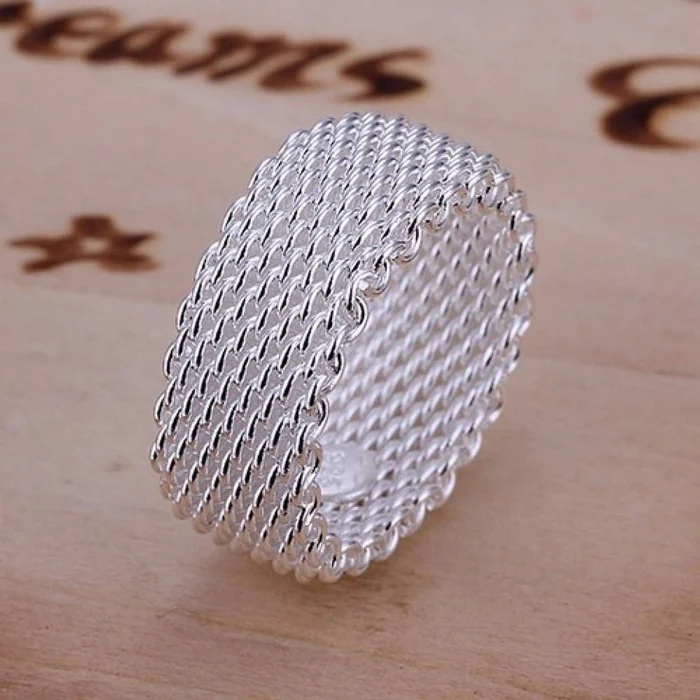 Sterling Silver-Plated Woven Mesh Ring