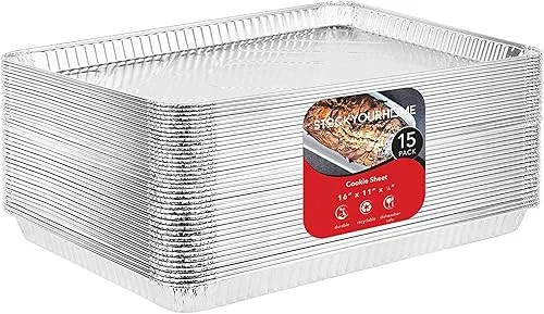 Stock Your Home Aluminum Pans Cookie Sheet Baking Pans (15 Pack) Disposable Aluminum Foil Trays – Reusable and Durable Nonstick Baking Sheets – Disposable Cookie Sheet Foil Pans – 16 Inch x 11 Inch