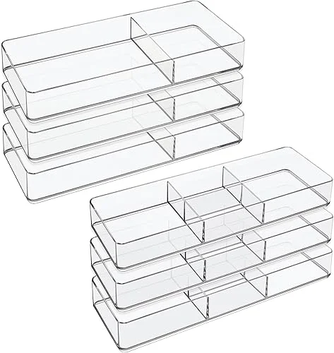 STORi Remix 6 Piece Drawer Organizer Set | Clear | Makeup & Vanity Storage Bins & Office Desk Drawer Dividers