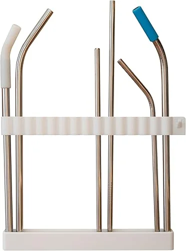 Straw Organizer & Holder for Reusable Straws | Cabinet Door Mounted Holder for Tumbler Drinking Straws | Straws Up to 3/8′ Wide | Cupboard Storage for Straws & Cleaning Brush | Adhesive Tape Included