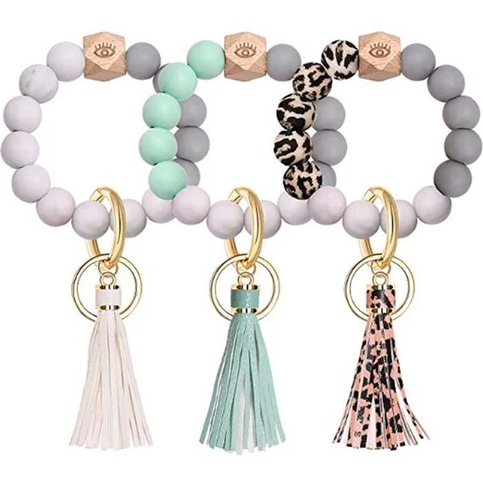 Stretchy Beaded Wristlet Keychain with Tassel