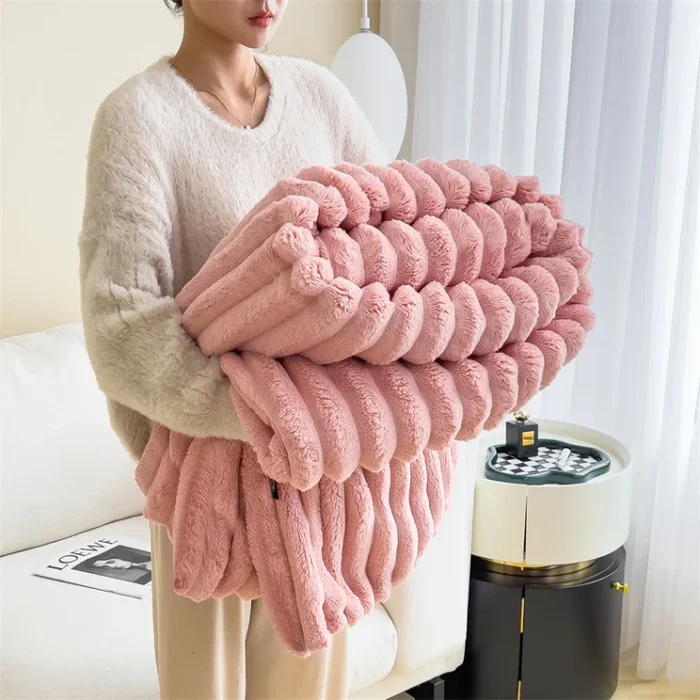 Striped Velvet Blanket Pink 120*200cm