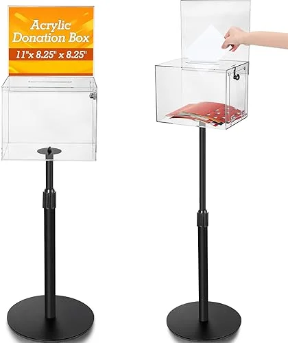 Suggestion Donation Box with Lock and Key 11’x 8.25′ x 8.25′ Acrylic Offering Raffle Box with Stand Slot for Office Charity Church Collection(2 Pack)