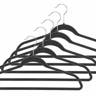 Suit Hangers, Fabric Covered Plastic, Black, 5-pk.