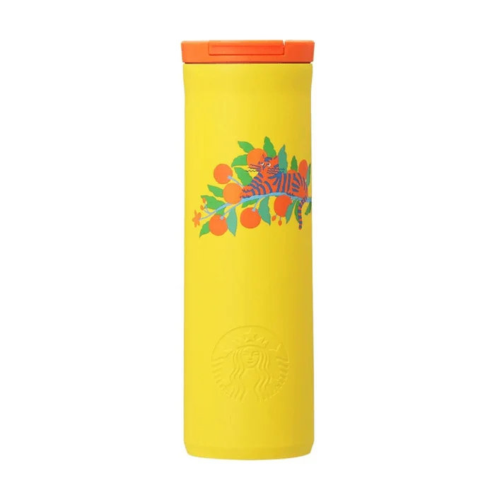 Summer Limited Yellow Orange Color Stainless Steel Tiger Printed Thermos Cup 473ml
