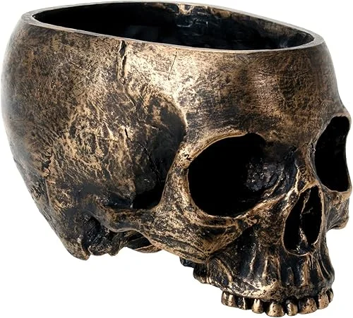 SUMMIT COLLECTION Bronze Resin Halloween Skull Candy Bowl Planter Dish Statue Sculpture Skeleton