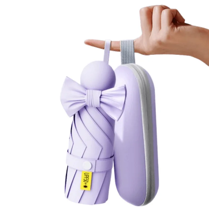 Sun protection parasol sun umbrella compact 6 bones folding umbrella + capsule box light purple 1pc
