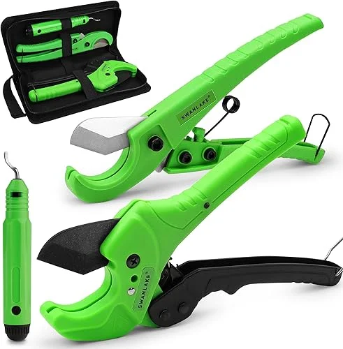 SWANLAKE PVC Pipe Cutter,1-5/8’&1-3/8′ Ratchet PVC Pipe Cutter for PEX,PVC,PPR and Plastic Hoses, SK5 Steel Blades Ratcheting Pipe Cutter Tool for Home Repairs and Plumbers