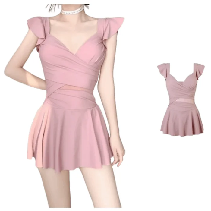 Swimming costume Women One-piece Sexy Slimming Slim Small Breasts Steel Support Gathering Pink S (Recommended 75-90kg)