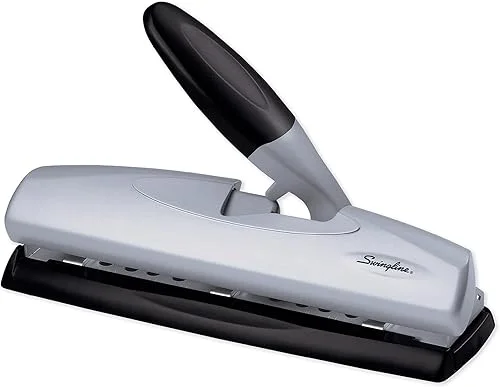 Swingline 3 Hole Punch, 20 Sheet Capacity Three Hole Puncher 3 Ring, Adjustable 2-7 Hole Paper Punch, LightTouch Low Effort, Black & Silver (74030)