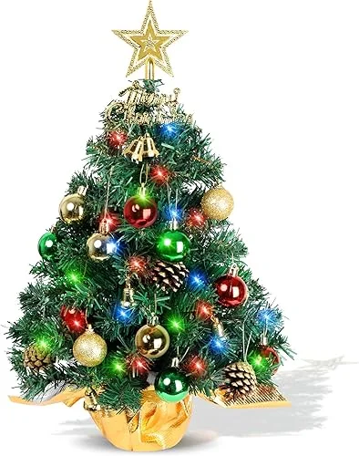 Tabletop Christmas Tree 22 Inch Mini Artificial Christmas Tree with 30 LED String Lights, Star Tree, Tabletop Small Xmas Tree for Holiday Indoor DIY Christmas Decor