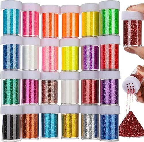 Teenitor Fine Glitter for Crafts Set, 24 Jars Hair Glitter for Face and Body Glitter, Extra Fine Glitter for Resin Craft Glitter, Nail Glitter