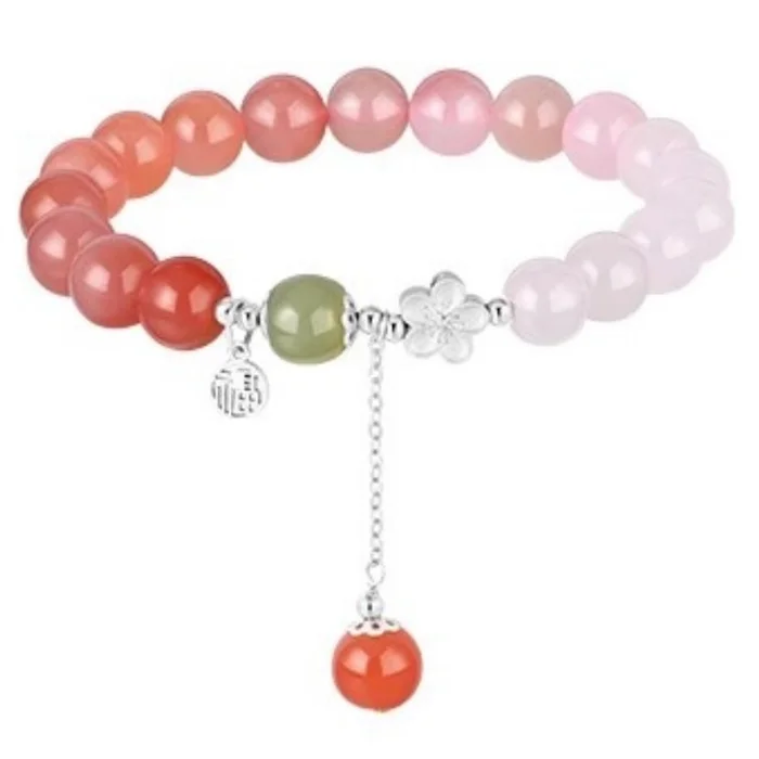 Ten Mile Peach Blossom Silver Bracelet Women Sterling Silver Chalcedony String 1 Piece