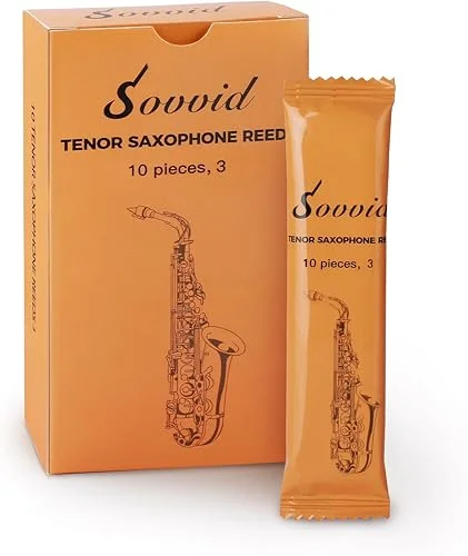 Tenor Saxophone Reeds Strength 3.0 with Portable Reed Case, Box of 10, Individually Packaged Tenor Sax Reeds, Laser Engraved Marking & Thinner Reed Tip & Unfiled Cut for Ease of Play