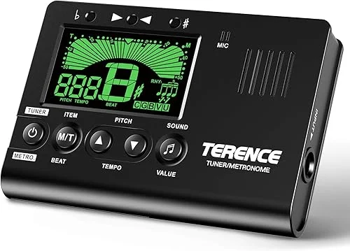 TERENCE Metronome Tuner, 3 in 1 Digital Metronome Tuner Tone Generator for Guitar, Bass, Ukulele, Chromatic, Clarinet, Trumpet and All Musical Instruments, with LCD Color Display, Volume Adjustable