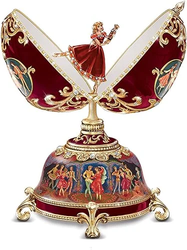 The Nutcracker Musical Egg Christmas Decor Peter Carl Fabergé-Style with More Than 100 Hand Set Simulated Gems 22k Gold Scroll Made of Heirloom Porcelain
