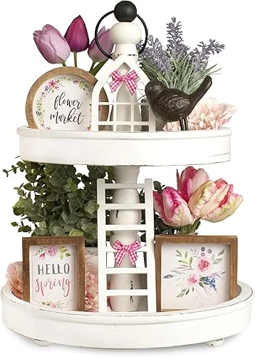 The Ultimate Farmhouse Tiered Tray Decor Set – Beautiful Year Round Seasonal & Holiday Decoration Bundle – The Perfect Valentines Day, Spring and Easter Centerpiece Designs for Home & Kitchen Decor