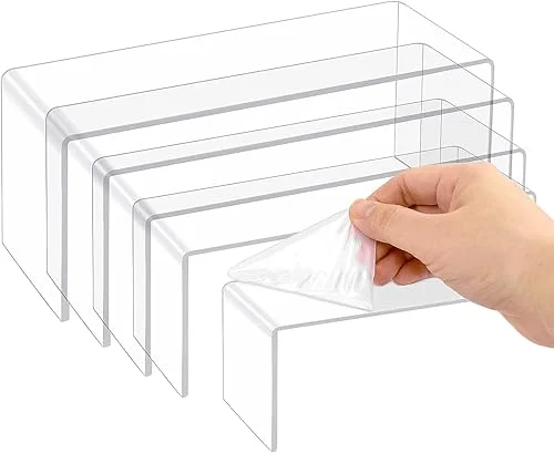 Thyores 5 Pcs Large Acrylic Risers, Clear Display Showcase Collectibles Display Shelf, Retail Desktop Display Cupcake Stand Dessert Stand