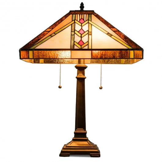 Tiffany-Style 2-Light Table Lamp w/ 16″ Glass Lampshade
