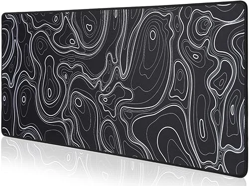 Topographic Map Waterproof Mouse Pad – Extended Contour Mouse Mat for Home and Office, Large Gaming Mousepad Laptop Keyboard Mat with Non-Slip Rubber Base, Stitched Edges (31.50’x11.81’x0.12′)