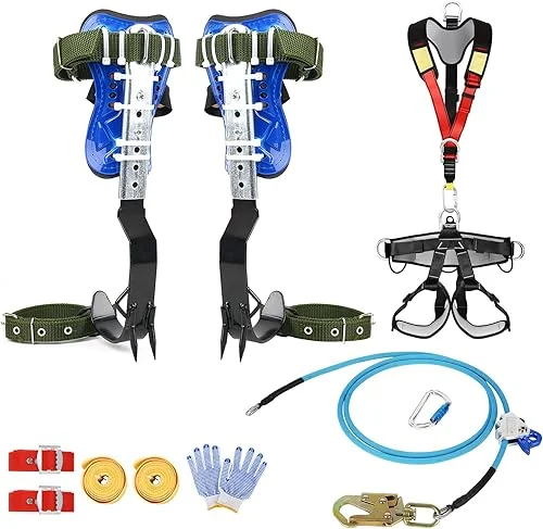 Tree Climbing Spike, Adjustable Climbing Step Spurs with Wire-Core Flip Line Kit and Full Body Climbing Belt, Tree Climbing Gear for Outdoor Jungle Survival Fruit Picking