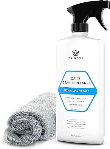 TriNova Granite Cleaner and Polish for Daily Use – Enhances Shine and goes on Streakless – for Countertops, Marble, Stone, Bathroom Tile Kitchen, Islands and More