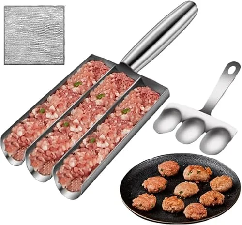 Triple Meatball Maker – Creative Kitchen Triple Meatball Maker, Meatball Maker Tool, Stainless Steel Meatball Maker, Meatball Scoop Ball Maker, Creative Kitchen Meatball Maker Mold (Three Tubes)