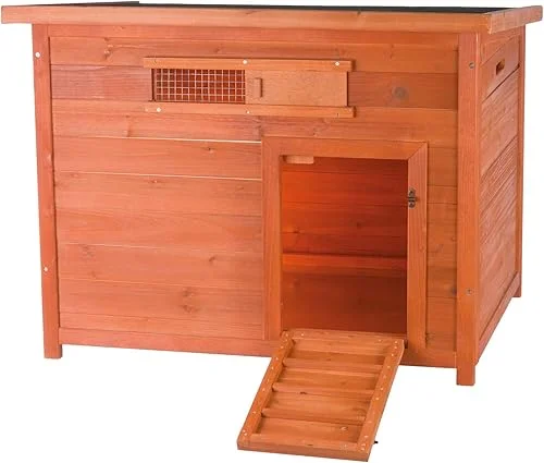 TRIXIE Natura Duck Coop with Ramp, Pull-Out Tub, Hinged Roof, Brown, 36x30x27