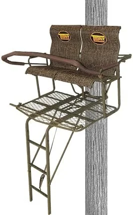 Trophy Treestands Big Easy Two Person Ladderstand with Individual Flip Up Comfort Curved Textilene Seating Padded Armrest TDL218