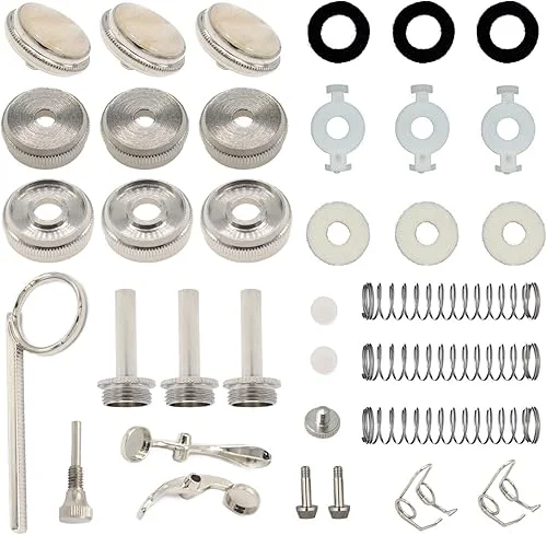 Trumpet Repair Kit, Trumpet Repair Replacement Parts, Silver Trumpet Valve Cap Buttons Trumpet Valve Spring Screw Parts for Daily Repair of Wind Instrument
