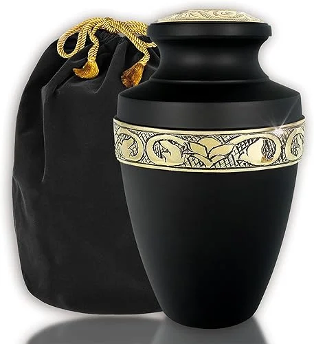 Trupoint Memorials Cremation Urns for Human Ashes, Decorative Burial Urn for Adult Men & Women – Large, Grecian Black