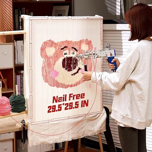 Tufting-Frame-for-Rug-Making, BESGEER Rug Tufting Frame with Tufting Cloth, 29.55” x 29.55” Rug Tufting Frame Wooden Tufting Frame Rug Making Supplies for Tufting Gun, Table Stand Frame Carpet Making