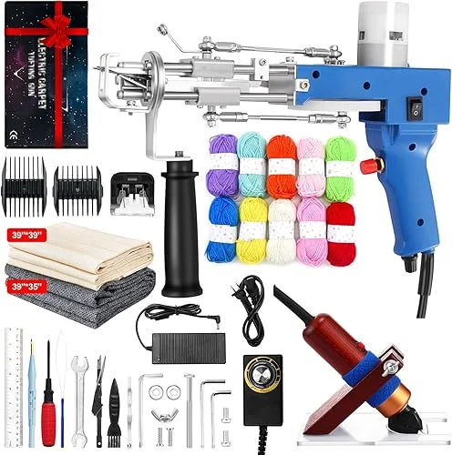 Tufting Gun Starter Kit, KAOJMUQ Rug Tufting Gun with Carpet Trimmer Making Kit, Rug Gun Cut Pile Loop Pile for Making Rugs, Carpet Trimmer Tufting for Sculpting (Blue)