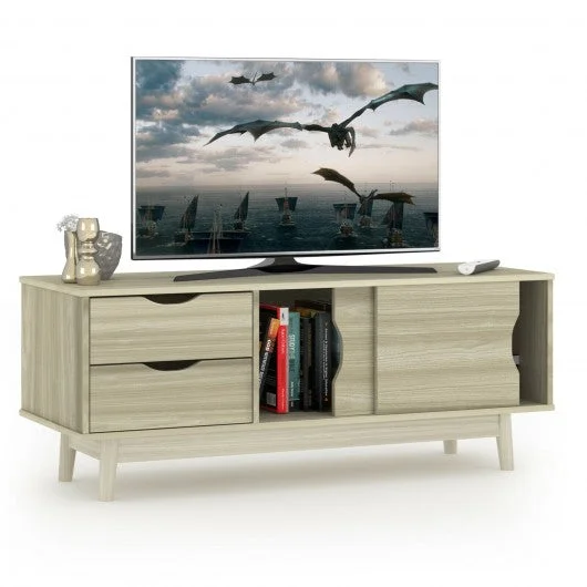 TV Stand for TV up to 60″ Media Console Table Storage with Doors-Gray