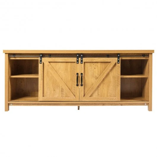 TV Stand with Cabinet Sliding Barn Door -Golden