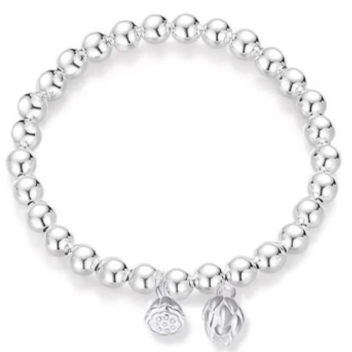 Two Happiness Sterling Silver Bracelet Light Luxury Carrying Beads Thickened Approx. 12g1pcs
