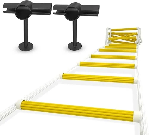 Two Story Fire Escape Ladder 13 ft with Stand-Off Stabilizers – Flame Resistant Emergency Rope Ladder with Spring Hooks – Reusable – Weight Capacity up to 2000 Pounds